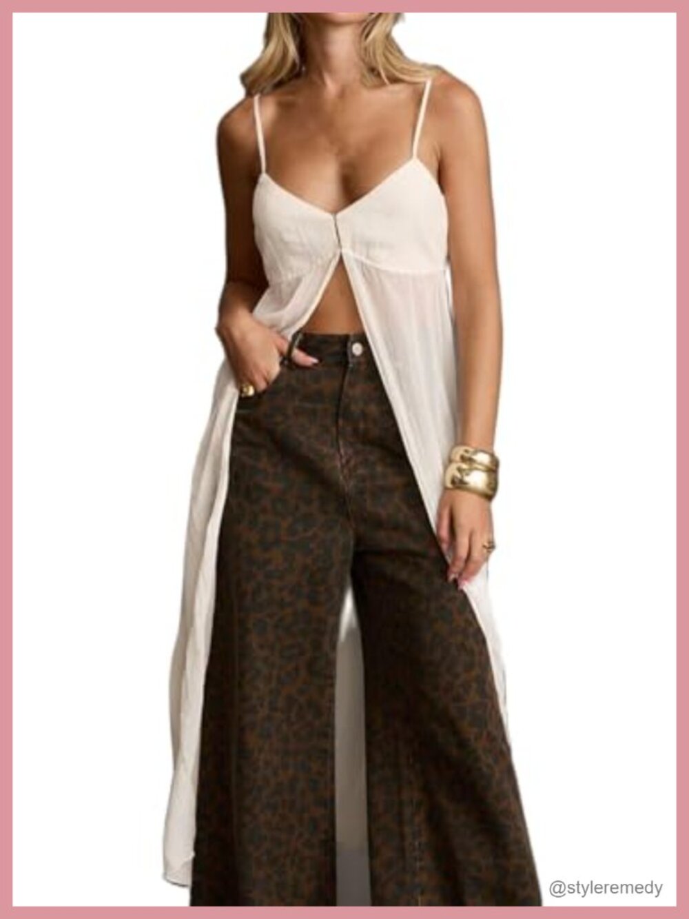 Sheer Split Front Flowy Maxi Cami Tank Top Sleeveless Spaghetti Strap